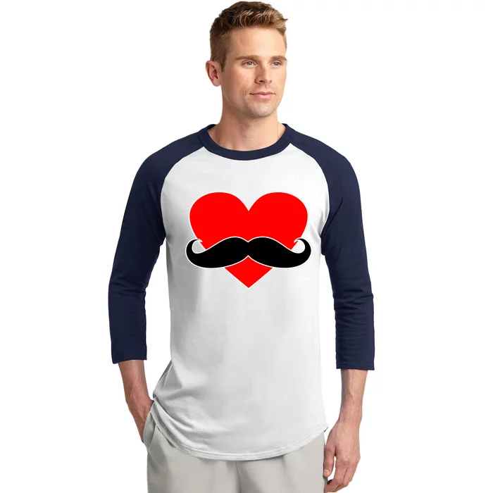 Heart Mustache Funny Valentine's Day Logo Baseball Sleeve Shirt