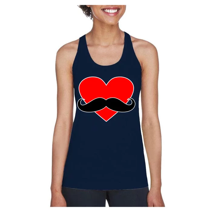 Heart Mustache Funny Valentine's Day Logo Women's Racerback Tank