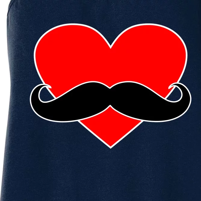 Heart Mustache Funny Valentine's Day Logo Women's Racerback Tank