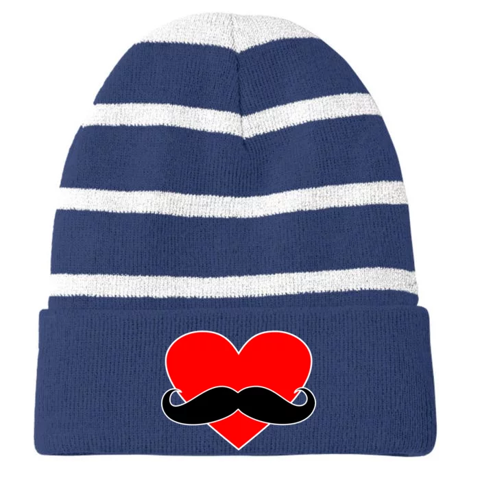 Heart Mustache Funny Valentine's Day Logo Striped Beanie with Solid Band