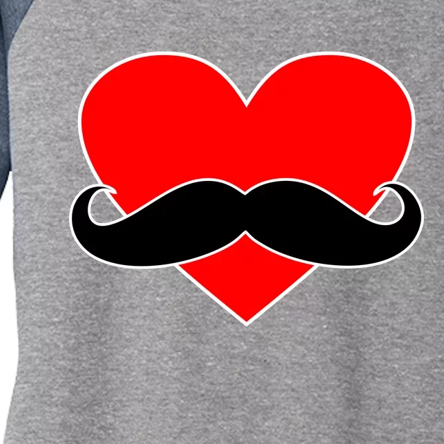 Heart Mustache Funny Valentine's Day Logo Women's Tri-Blend 3/4-Sleeve Raglan Shirt