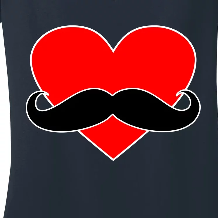 Heart Mustache Funny Valentine's Day Logo Women's V-Neck T-Shirt