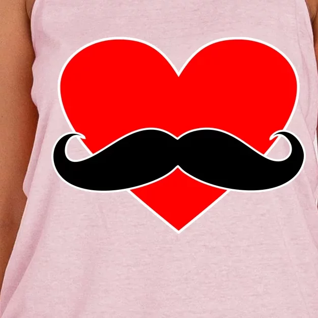 Heart Mustache Funny Valentine's Day Logo Women's Knotted Racerback Tank