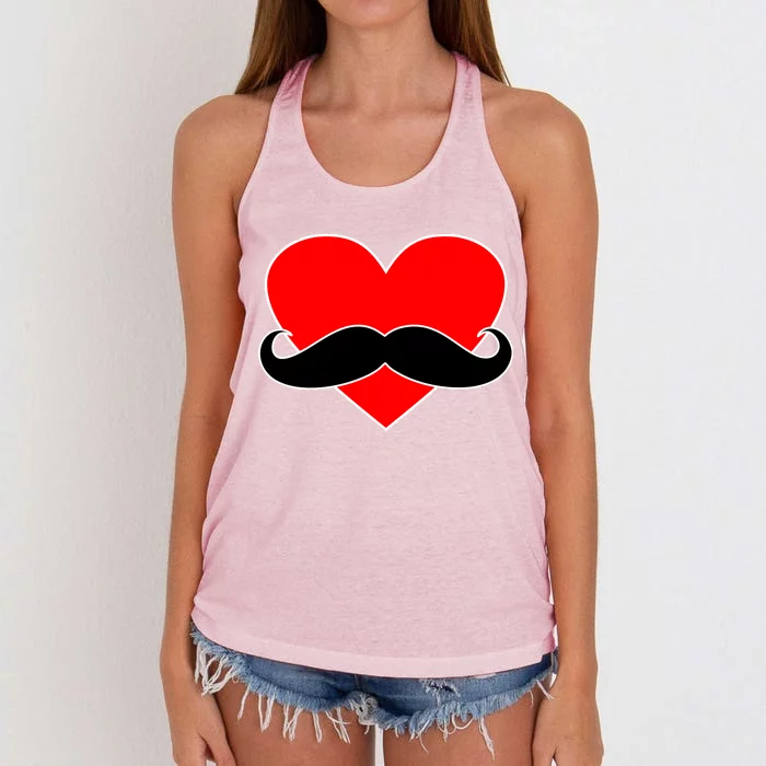 Heart Mustache Funny Valentine's Day Logo Women's Knotted Racerback Tank