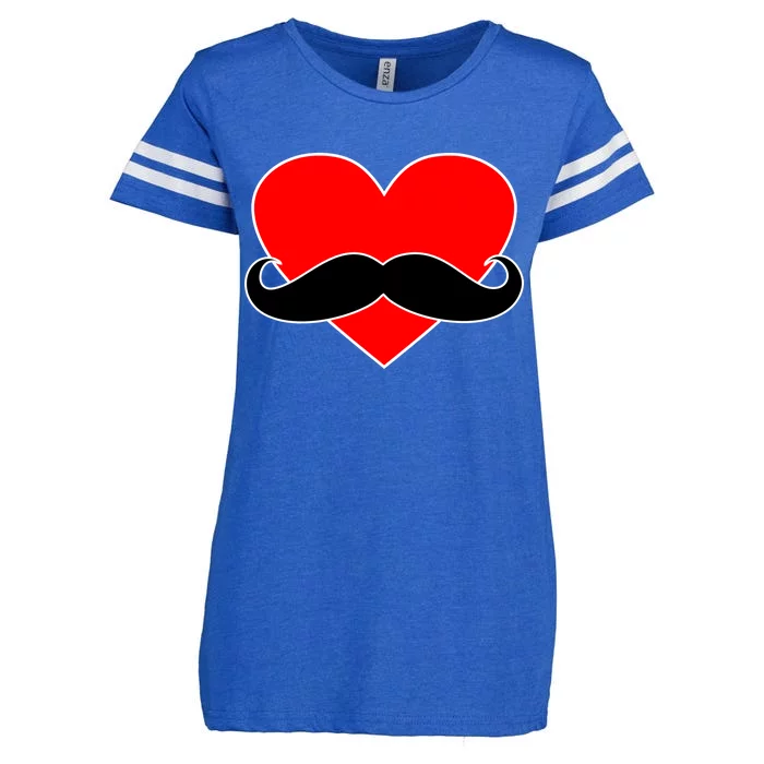 Heart Mustache Funny Valentine's Day Logo Enza Ladies Jersey Football T-Shirt