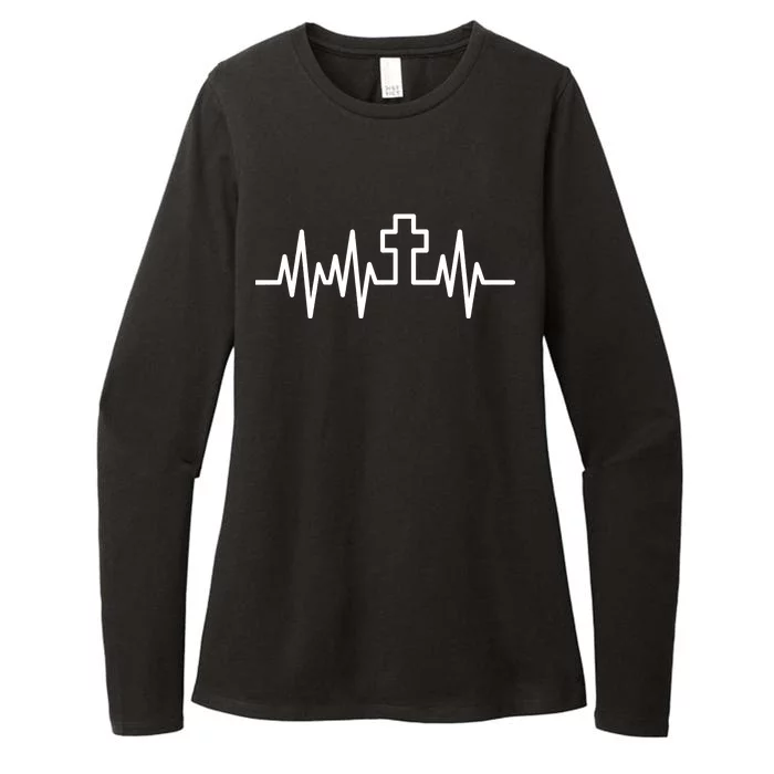 Heartbeat Cross Womens CVC Long Sleeve Shirt