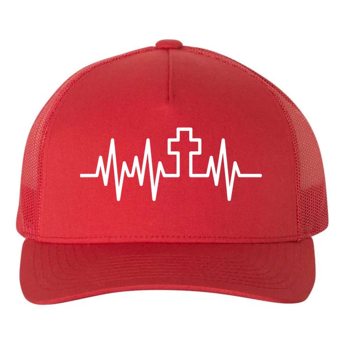 Heartbeat Cross Yupoong Adult 5-Panel Trucker Hat