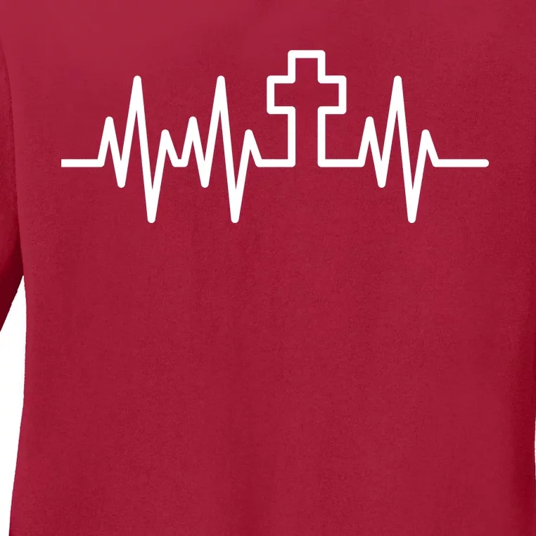 Heartbeat Cross Ladies Long Sleeve Shirt