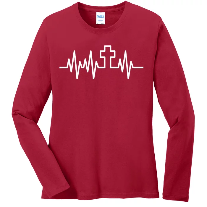 Heartbeat Cross Ladies Long Sleeve Shirt