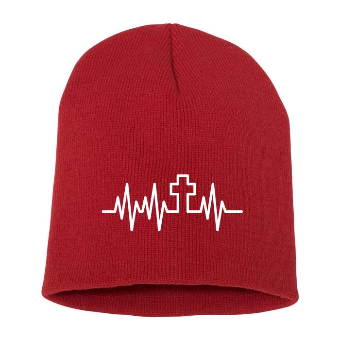 Heartbeat Cross Short Acrylic Beanie