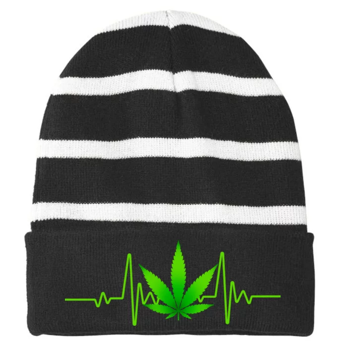 Heartbeat Weed Pulse Striped Beanie with Solid Band