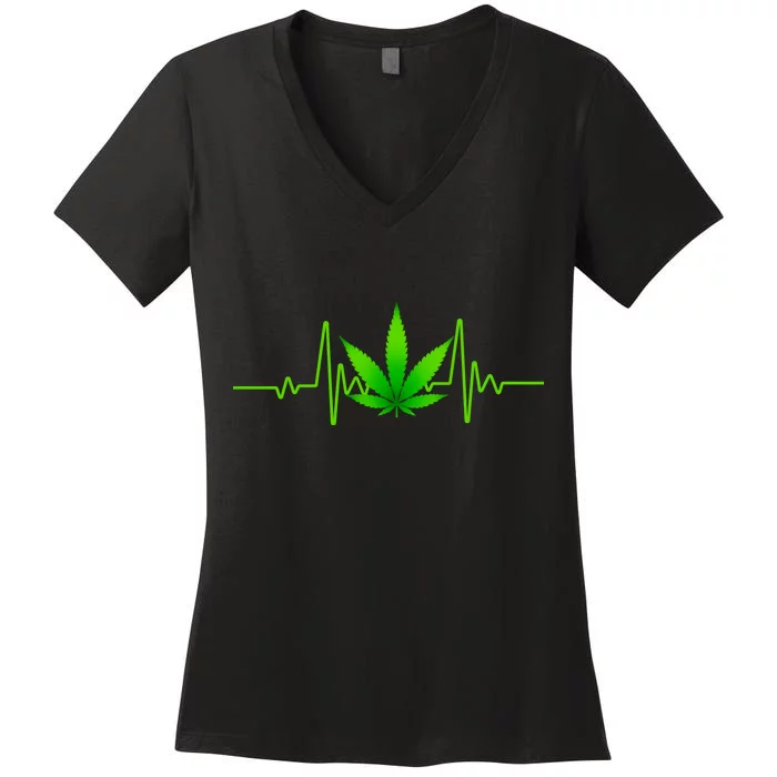 Heartbeat Weed Pulse Women's V-Neck T-Shirt