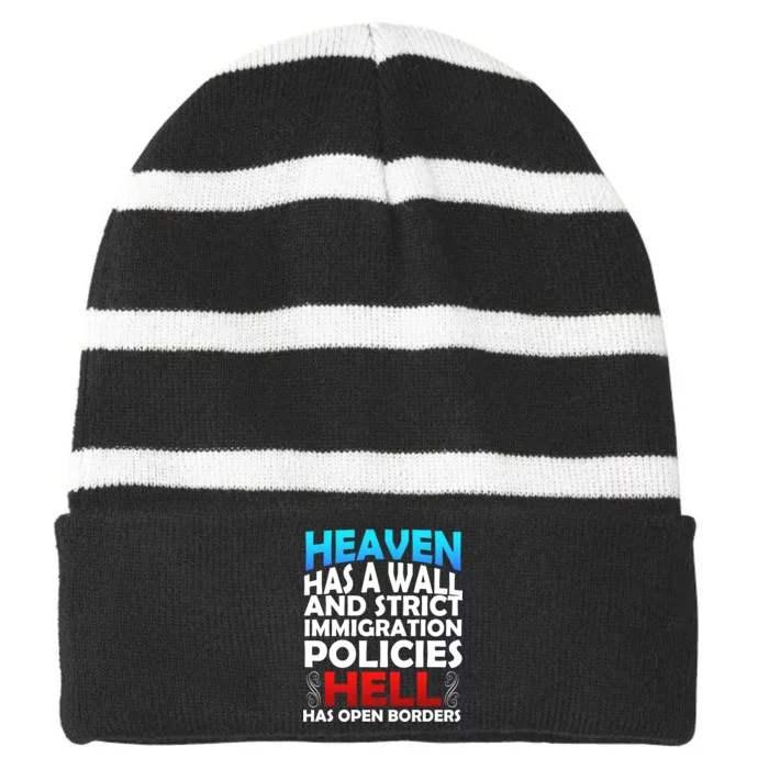 Heaven Has A Wall Hell Has Open Borders Striped Beanie with Solid Band