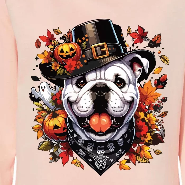 Halloween English Bulldog Fall Leaves Pumpkins Ghost Women Womens California Wash Sweatshirt