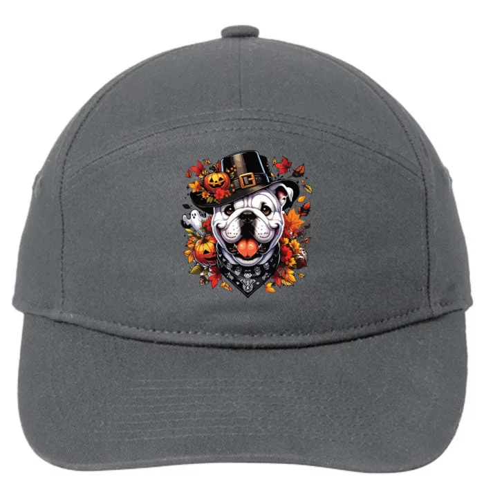 Halloween English Bulldog Fall Leaves Pumpkins Ghost Women 7-Panel Snapback Hat