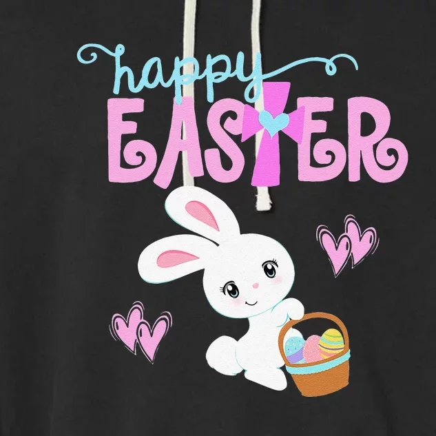 HAPPY EASTER Bunny Rabbit Egg Hunt Basket Christian Cross Garment-Dyed Fleece Hoodie