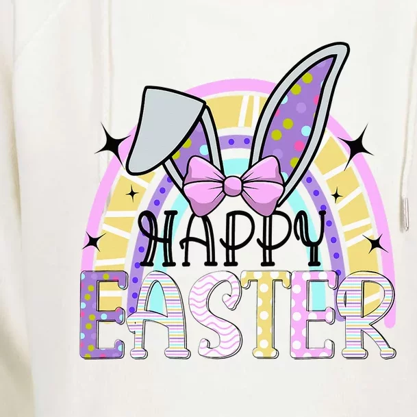 Happy Easter Bunny Rabbit Face Funny Easter Day Rainbow Womens Funnel Neck Pullover Hood