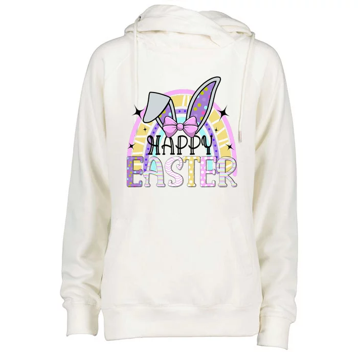 Happy Easter Bunny Rabbit Face Funny Easter Day Rainbow Womens Funnel Neck Pullover Hood