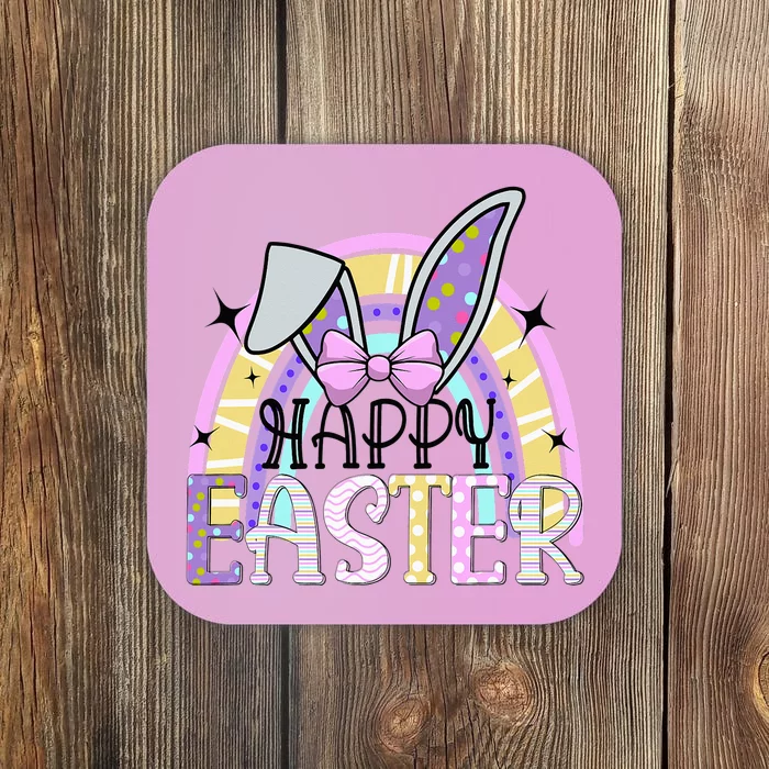 Happy Easter Bunny Rabbit Face Funny Easter Day Rainbow Coaster