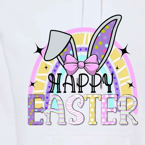 Happy Easter Bunny Rabbit Face Funny Easter Day Rainbow Premium Hoodie