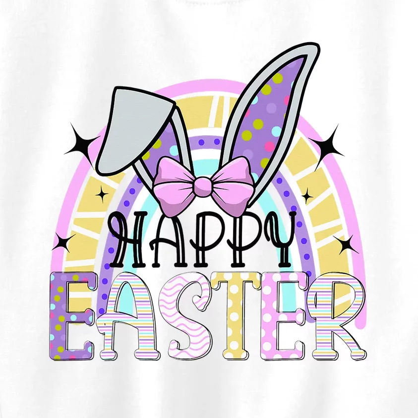 Happy Easter Bunny Rabbit Face Funny Easter Day Rainbow Kids Sweatshirt