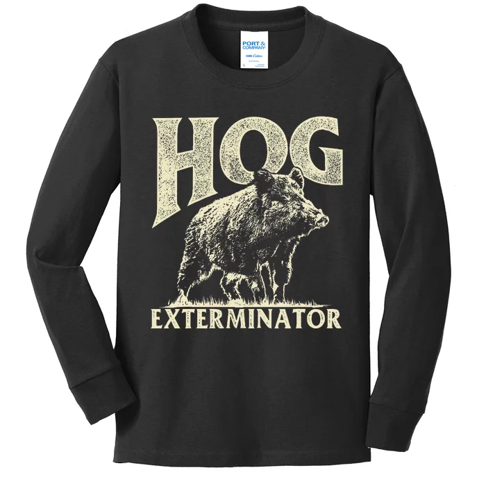 Hog Exterminator Boar Hunting Wild Hog Hunter Kids Long Sleeve Shirt