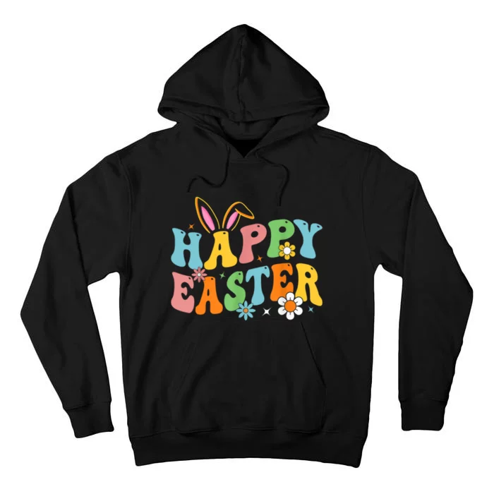 Happy Easter Bunny Rabbit Face Funny Groovy Easter Day Tall Hoodie