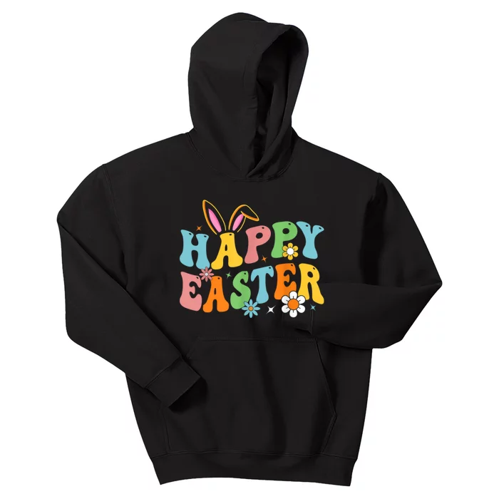 Happy Easter Bunny Rabbit Face Funny Groovy Easter Day Kids Hoodie