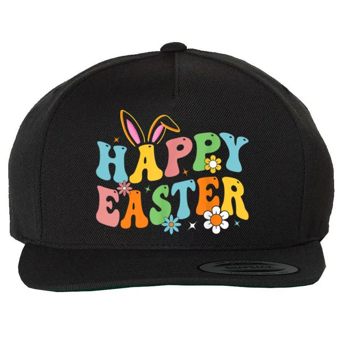 Happy Easter Bunny Rabbit Face Funny Groovy Easter Day Wool Snapback Cap