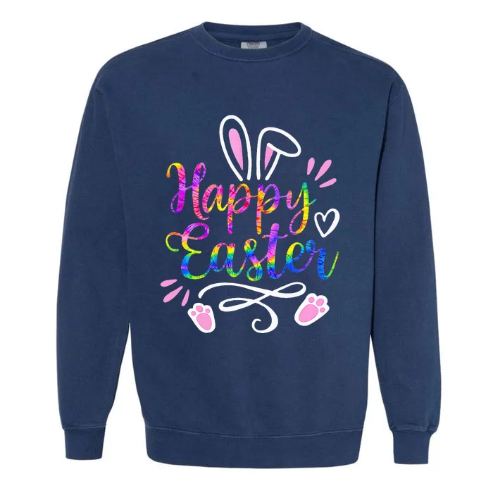 Happy Easter Bunny Rabbit Face Tie Dye Easter Day Garment-Dyed Sweatshirt