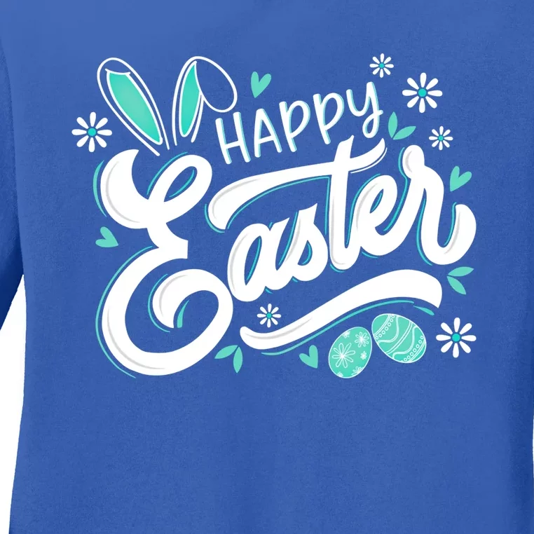 Happy Easter Bunny Rabbit Face Easter Day Great Gift Ladies Long Sleeve Shirt