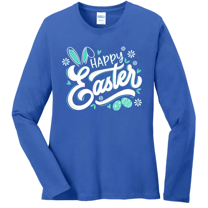 Happy Easter Bunny Rabbit Face Easter Day Great Gift Ladies Long Sleeve Shirt