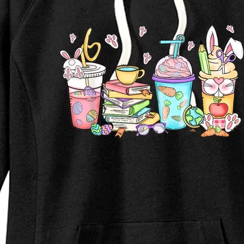 Happy Easter Bunny Coffee Lover Latte Iced Coffee Easter Day Women's Fleece Hoodie