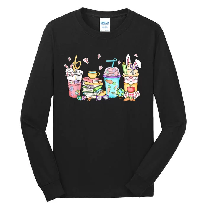 Happy Easter Bunny Coffee Lover Latte Iced Coffee Easter Day Tall Long Sleeve T-Shirt