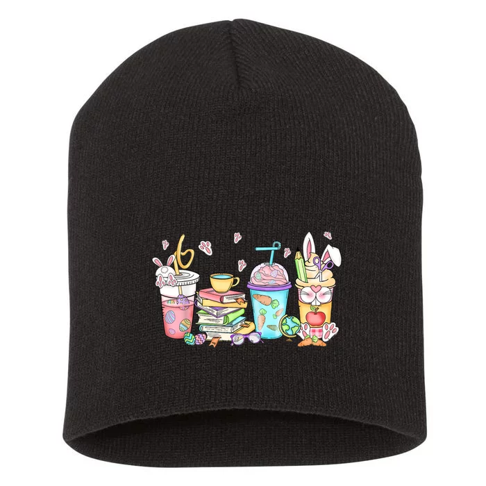 Happy Easter Bunny Coffee Lover Latte Iced Coffee Easter Day Short Acrylic Beanie