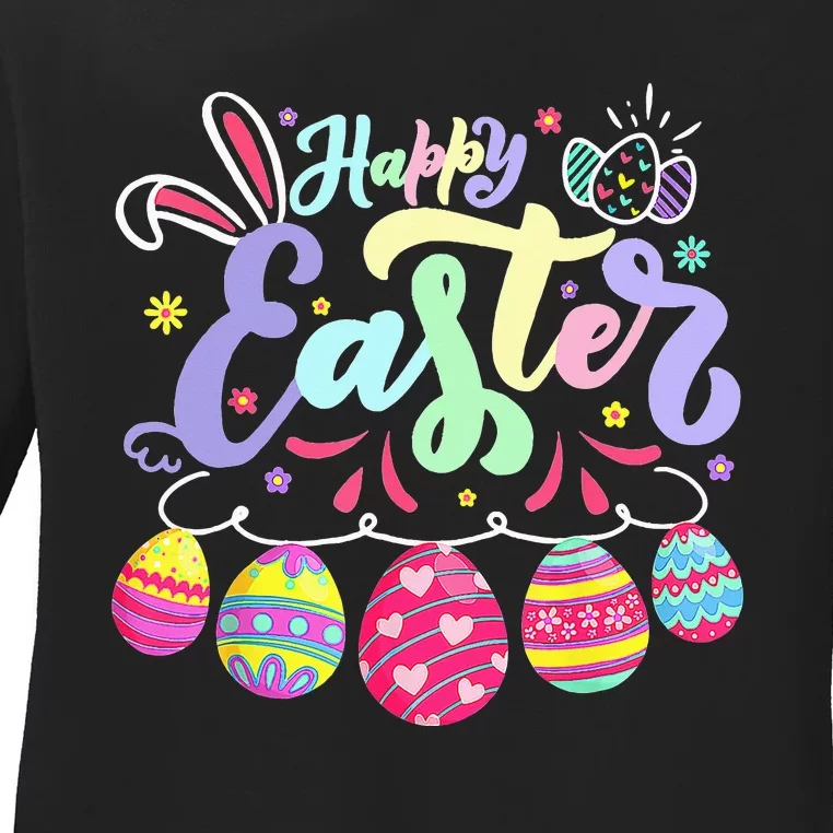 Happy Easter Bunny Spring Easter Egg Hunt Easter Ladies Long Sleeve Shirt