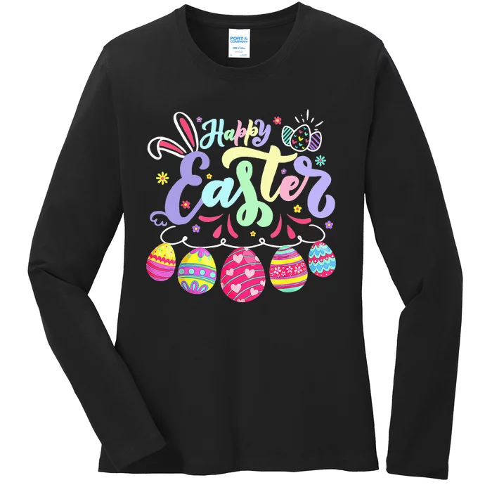 Happy Easter Bunny Spring Easter Egg Hunt Easter Ladies Long Sleeve Shirt