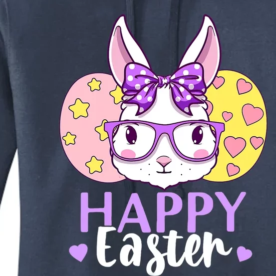 Happy Easter Bunny Face Glasses Bow Easter Day Rabbit Cool Gift Women's Pullover Hoodie