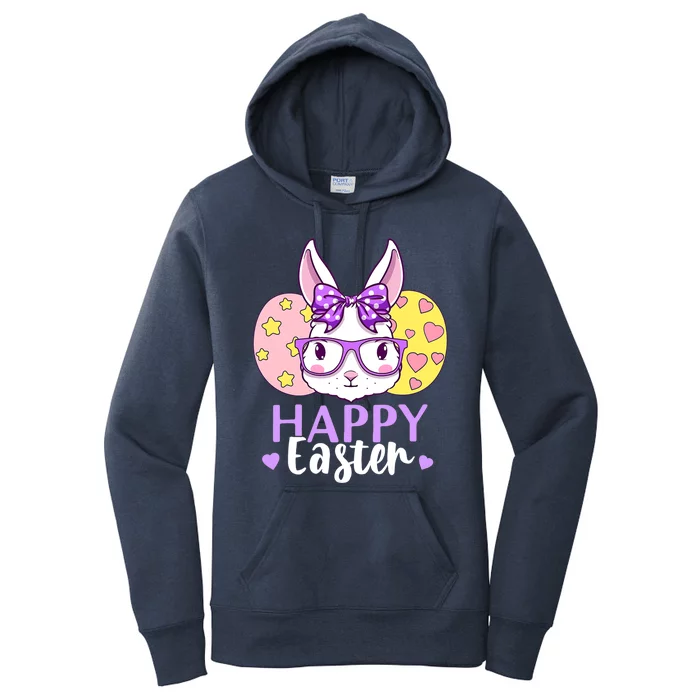 Happy Easter Bunny Face Glasses Bow Easter Day Rabbit Cool Gift Women's Pullover Hoodie