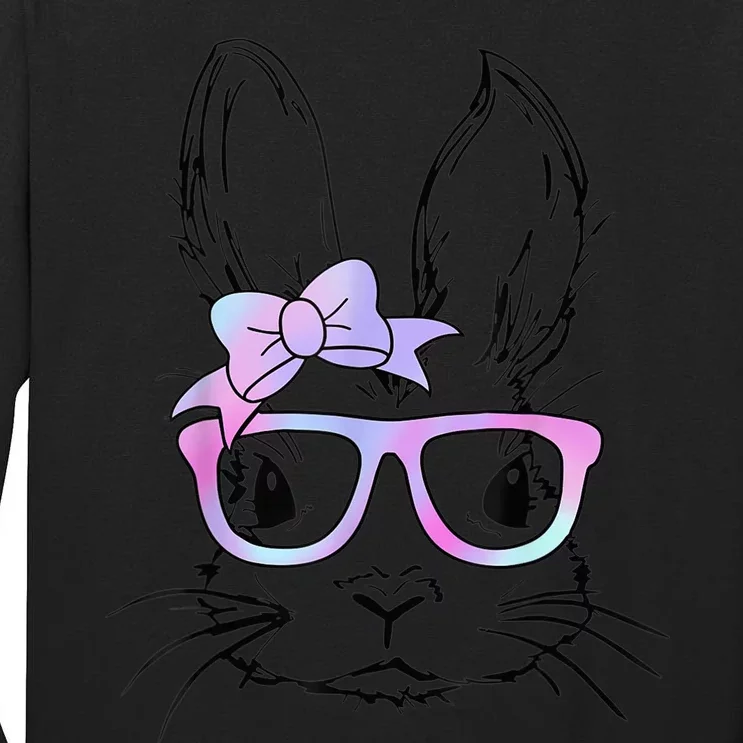 Happy Easter Bunny Rabbit Face Tie Dye Glasses Wo girl Tall Long Sleeve T-Shirt