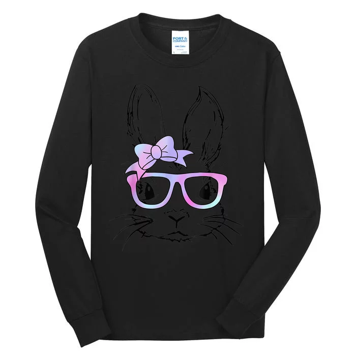 Happy Easter Bunny Rabbit Face Tie Dye Glasses Wo girl Tall Long Sleeve T-Shirt