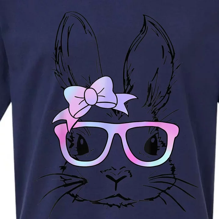 Happy Easter Bunny Rabbit Face Tie Dye Glasses Wo girl Sueded Cloud Jersey T-Shirt