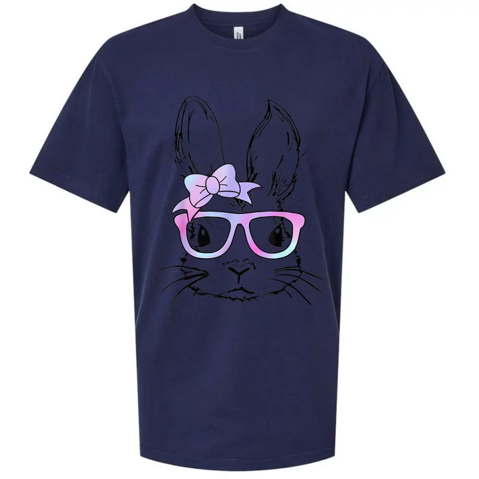 Happy Easter Bunny Rabbit Face Tie Dye Glasses Wo girl Sueded Cloud Jersey T-Shirt