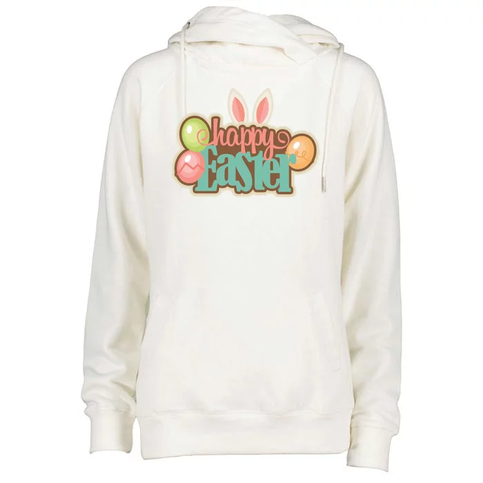 Happy Easter Bunny Ears Holiday Womens Funnel Neck Pullover Hood