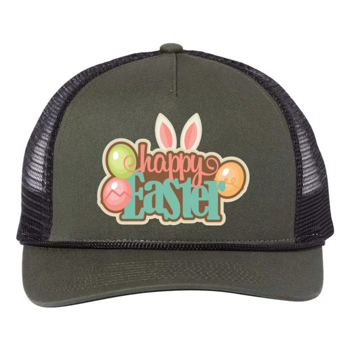 Happy Easter Bunny Ears Holiday Retro Rope Trucker Hat Cap