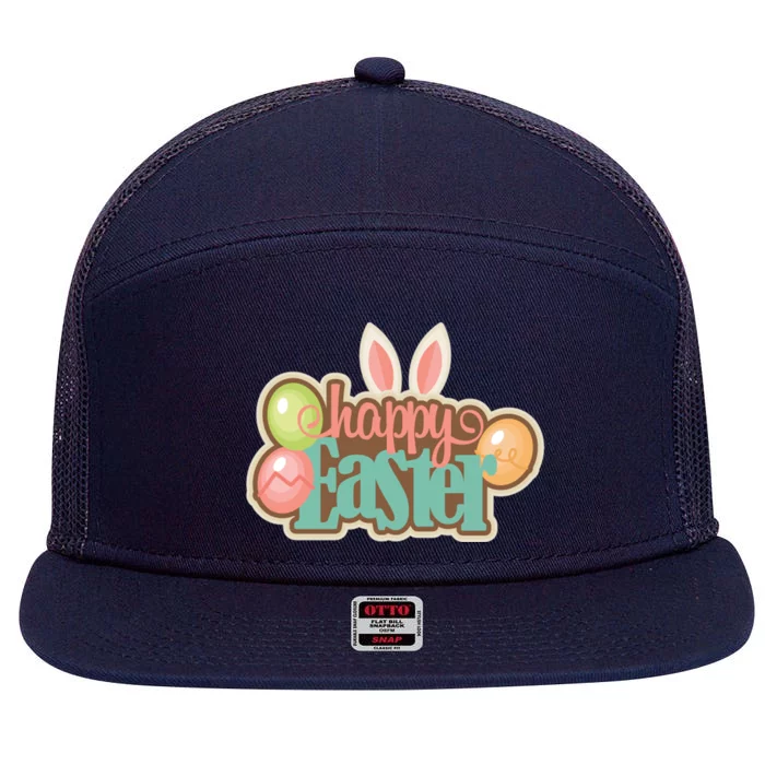 Happy Easter Bunny Ears Holiday 7 Panel Mesh Trucker Snapback Hat