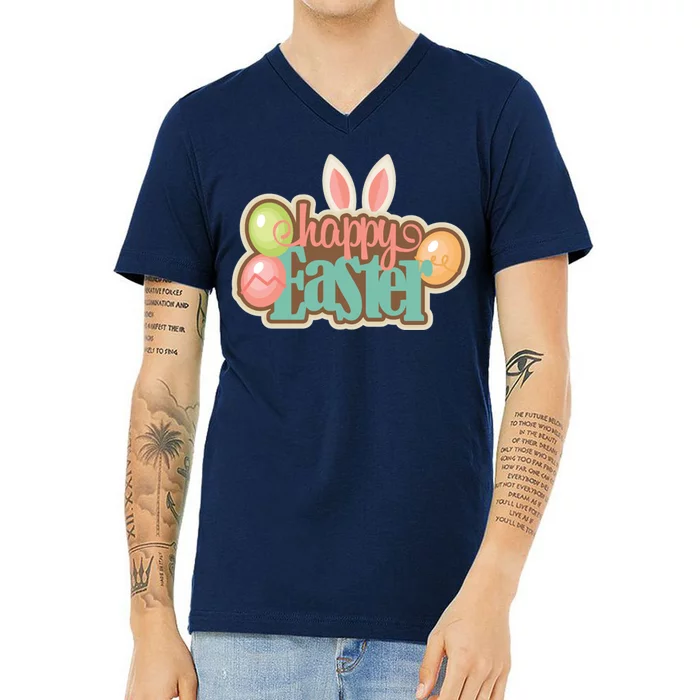 Happy Easter Bunny Ears Holiday V-Neck T-Shirt