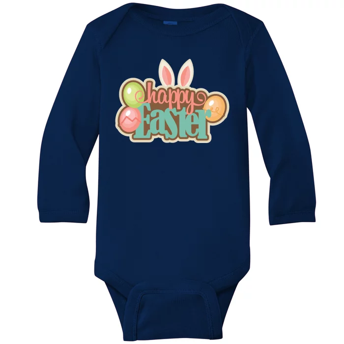 Happy Easter Bunny Ears Holiday Baby Long Sleeve Bodysuit