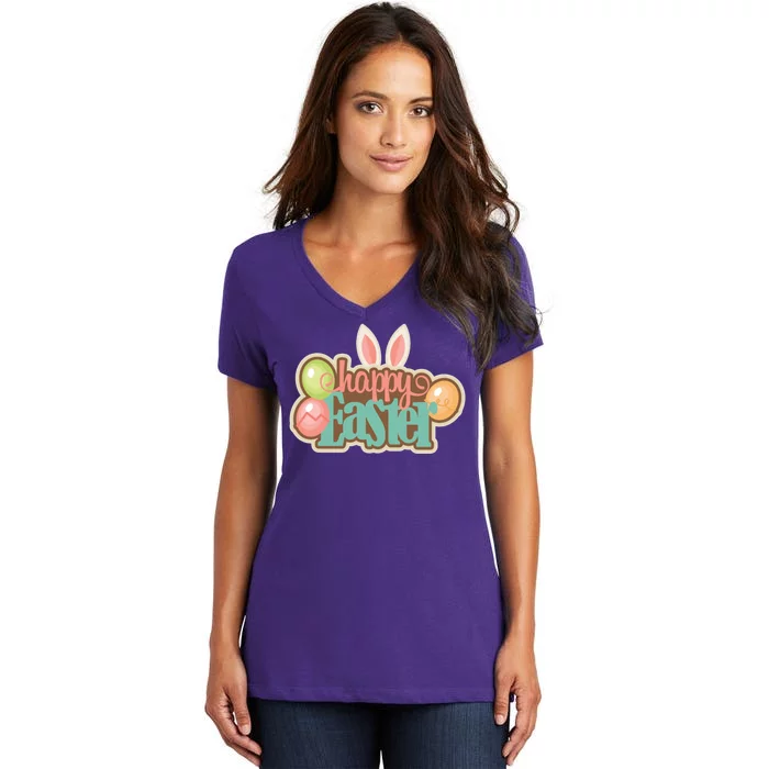 Happy Easter Bunny Ears Holiday Women's V-Neck T-Shirt