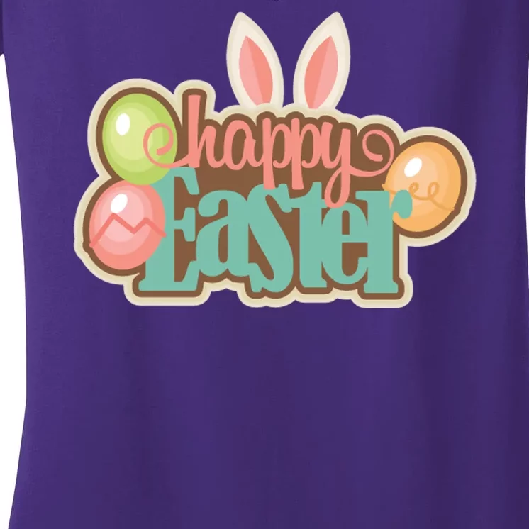 Happy Easter Bunny Ears Holiday Women's V-Neck T-Shirt